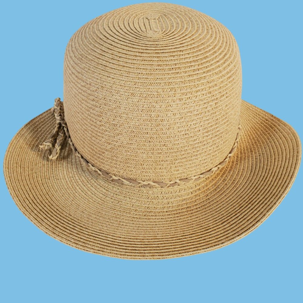 Nine West Women’s Beige Straw Beach Sun Hat with Hat Band